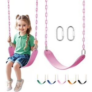 Heavy Duty Swing Seat, 66" Rust-Resistant Chains with 30" PPC-Coated Section, Swing Set Accessories Replacement with Quick Links, Kids Swings Supports 330 lbs for Outdoor Playground, Pink