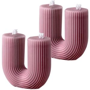 2PCS Dark Pink Boho Pillar Candle, Aesthetic U Shaped Soy Wax Pillar Candles Decorative Geometric Striped Cool Candles for Pink Room Trend Room Shelf Fun Decor