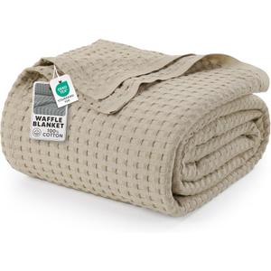 Utopia Bedding 100% Cotton Waffle Weave Blanket King Size for Bed - Lightweight, Breathable Summer Blankets Soft and Cozy, Gift for Mothers Day Home Decor (Khaki, 90x108 Inch)
