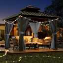 OUTLANE 10x10ft Gazebo, Hardtop Double Roof Canopy with Netting and Curtains, Outdoor Gazebo Galvanized Iron Aluminum Frame Garden Tent for Patio, Backyard, Deck, Lawns (Gray)