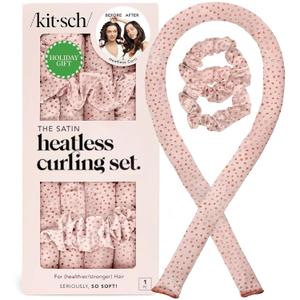 Kitsch Satin Heatless Curling Set  Heatless Curls Overnight with 34" Hair Curler & 2 Satin Scrunchies  Comfortable Hair Curlers to Sleep In for Frizz-Free, No Heat Damage Styling - Micro Dot
