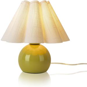 Ziqqeelam Green Small Bedside Mini Table Lamp for Bedroom, Cute Bedroom Lamps for Nightstand, Cute Mini Table Lamps for Small Spaces with Scalloped Shade for Kitchen Counter, Bookshelf, Kids Dorm (On/Off Switch)