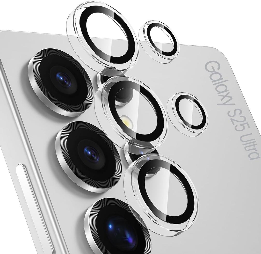 Tensea (3+2PCS Compatible with Samsung Galaxy S25 Ultra Camera Lens Protector, 9H Tempered Glass Camera Cover Screen Protector Metal Individual Ring [Installation Tray][Case Friendly] (Clear)