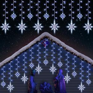 Enhon 14 Drops Christmas Bethlehem Star String Light Outdoor, 11.5FT 210 LED Large Hanging Bethlehem Star Lights with 8 Lighting Modes for Christmas Outdoor Light(Cold White)