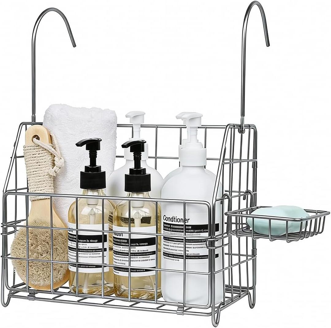Large Rustproof Shower Caddy Hanging, 304 Stainless Steel Hanging Shower Organizer Basket for Bathroom & Bathtub, Over the Rod Shower Rack for Shampoo, Conditioner, Soap & Bath Accessories(Silver)
