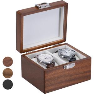 Watch Box, Watch Travel Case for Men, Wood Watch Organizer for Woman, Portable Protection 2-Slot Watch Display Storage Case, Rich Walnut