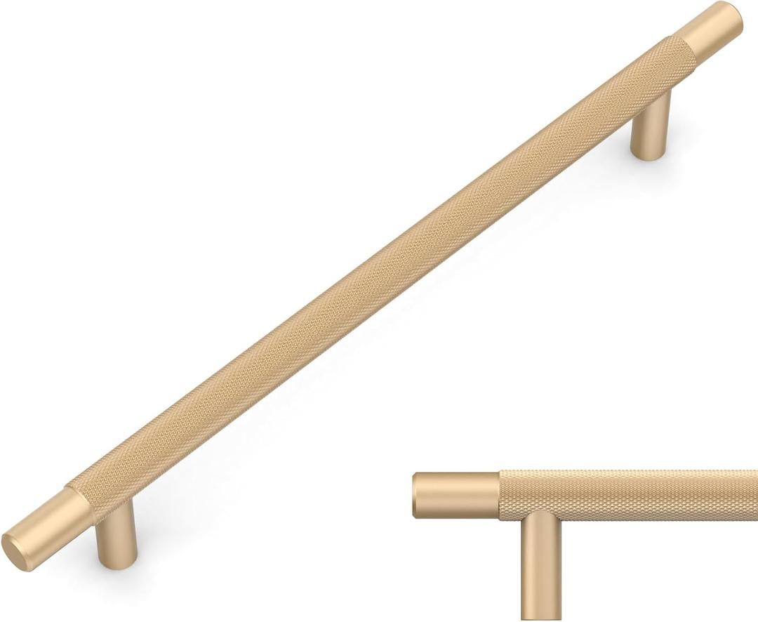 Amerdeco 10 Pack Champagne Gold Knurled Cabinet Pulls 7.5 Inch Hole Centers Kitchen Cabinet Handles Hardware Kitchen Handles for Cabinets Handles IH0006