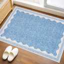GarveeHome Door Mat Indoor Rugs for Entryway Small Throw Rug 2x3 Washable Non-Slip Solid Blue Modern Minimalism Soft Low-Pile Scalloped Carpet for Bedroom Kitchen Bath Entrance with Rubber Back