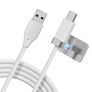 5 x StayCable 3.3FT USB A to USB C Cable with Built-in Magnetic Holder for Nightstand, Desk and Car, 3A Fast Charging Anti-Drop Cord with 2 Adhesive Metal Plates, Braid Type-C Data Cable for iPhone 17 (White)