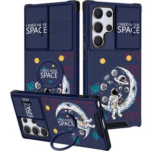 for Samsung Galaxy S25 Ultra Case - Women Girls Cute Phone Cover Pretty Aesthetic Girly Astronaut Space Unique Design with Camera Cover Ring Stand Funda for Samsung S25 Ultra Case