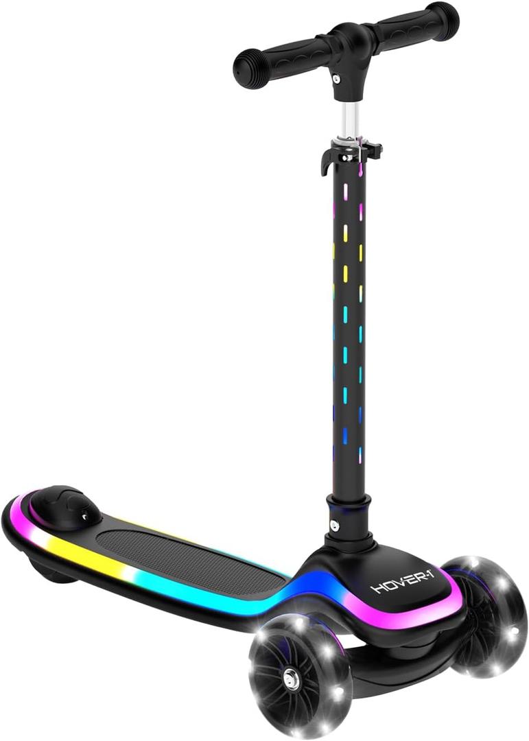 Hover-1 Chroma Folding Kick Scooter for Kids with Multicolor Wheel Lights, 3 Front Wheels, Rear Foot Brake, and 110 LB Weight Capacity