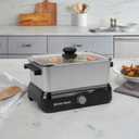 West Bend Versatility Slow Cooker Large Capacity Non-stick Cooking Vessel & Variable Temperature Heating Base Includes Travel Lid and Storage Bag, Range and Oven-Safe Cooking Pot, 5-Quart, Silver