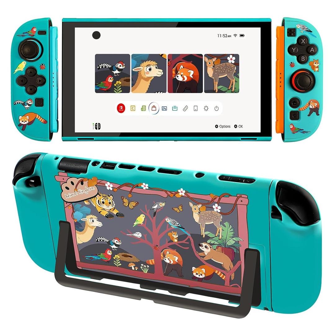 2 x Protective Case Set Compatible with switch 2, Cute Cartoon Anti-Scratch Shockproof Cover, Anti-Fingerprint,Cute Animal Kingdom Design (Green)