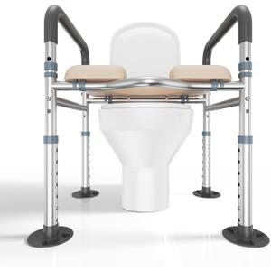 Heavy Duty Safety Toilet Seat Riser with Padded Handles for Seniors, 400lbs Medical Support, Anti-Slip, Fits Standard & Elongated Toilets
