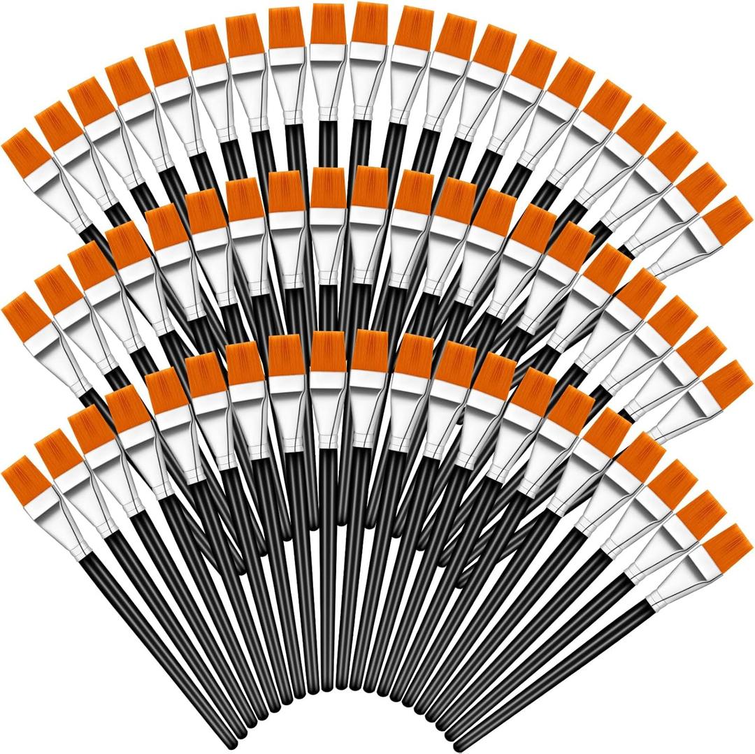 Crtiin 60 Pcs Flat Paint Brushes for Acrylic Painting Large Acrylic Paint Brushes Bulk Artist Painting Brush for Watercolor Oil Detail Craft Face Body Art(Black,1 Inch)