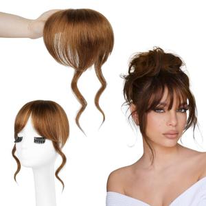 Flufymooz 100% Human Hair Clip In Bangs,360Real Human Hair Toppers for Women Natural Fringe Extensions with Invisible Clips-Copper Red