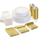 BESTVIP 175 PCS Gold Dinnerware Set for 25 Guests, Plastic Dinnerware Set for Party, Wedding, Christmas, Include: 50 Plastic Plates, 25 Gold Silverware, 25 Cups, 25 Paper Napkins