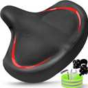 2024 New Noseless Bike Seat Cushion for Men & Women - Extra Padding & Comfort Wide Bicycle Seat, Oversized Comfortable Saddle for Peloton Bikes, Exercise Bikes, Electric Bikes, Cruiser Bikes (Red)
