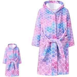 CHILDRENSTAR Matching Girls & Doll Robe Kids Bathrobes Plush Soft Fleece Pajamas Sleepwear (12-13 Years, Unicorn Starry-sky)