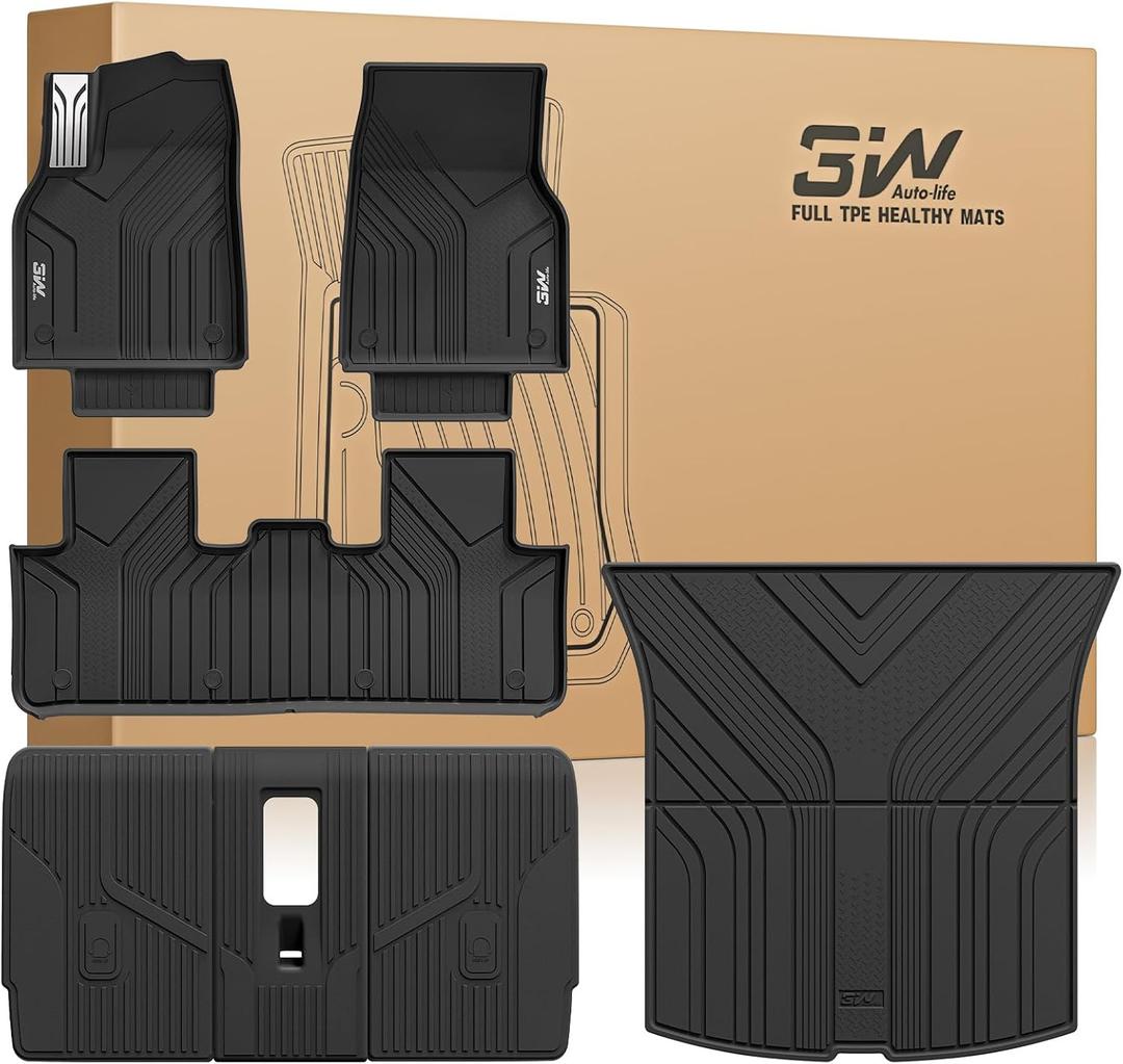 3W Floor Mats for 2025 2026 Tesla Model Y Juniper Only for Standard 5 Seat with Rear Cargo Mat & Backrest Mat TPE Anti-Slip All Weather Tesla Model Y Accessories, Vigormold