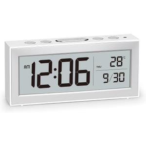 ALANAS Battery Operated Alarm Clock, Portable Digital Clock with Large Display, Snooze, Temperature & Date, Auto-Dim Night Light for Easy Reading, Ideal for Seniors, Kids, Bedroom, Travel, Nightstand (White)