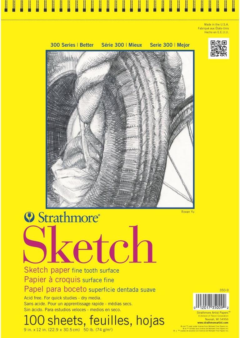 Strathmore 300 Series Sketch Pad, 14x17 inch, 100 Sheets, Glue Bound - Artist Sketchbook for Drawing, Illustration, Art Class Students