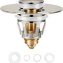 Universal Bathroom Sink Stopper in Brass, 1.04-1.97 Inch Pop Up Basin Sink Drain Stopper, Sink Drain Strainer with Anti Clogging Filter Hair Catcher, Brushed Nickel