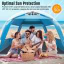 WhiteFang Deluxe Pop Up Beach Tent Sun Shade Shelter for 3-4/5-6 Person, UV Protection, Extendable Floor with 3 Ventilating Windows Plus Carrying Bag, Stakes, and Guy Lines