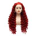Hair Synthetic Lace Front Wig Curly Long 26inch Red Heavy Density Heat Resistant Realistic Wig