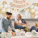 White And Golden Birthday Decorations, Sand Birthday Banner, Flag Banner, White Gold Sand Balloons, Love Star Foil Balloons With Stickers, Birth-day Card And Cake Topper For Party Decor