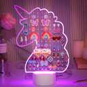 Biggun Unicorn Earring Holder Organizer for Girls, 7 Colors 9 Modes LED Light Up Acrylic Earrings Stand, 133 Holes Transparent Pegboard Stud Earring Tree for Girls Women Jewelry Display Storage Gifts