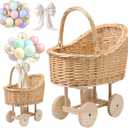 Wicker Carriage,Woven Rattan Stroller Shaped Flower Basket,Natural Willow BranchesUsed for Welcoming Infants, Wedding Parties, Home Decor, Floral Decoration (Not for Infants) (L Wicker Carriage a)