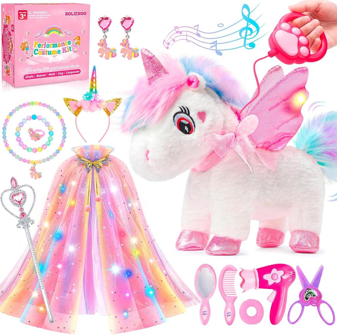 Unicorn Toys for Girls Age 4-6 Unicorns Gifts, Walking Talking Singing Interactive Unicorn with Light up Princess Cape, Remote Control Plush Unicorn Pet Care Toy for Toddler Girl Age 3 4 5 6