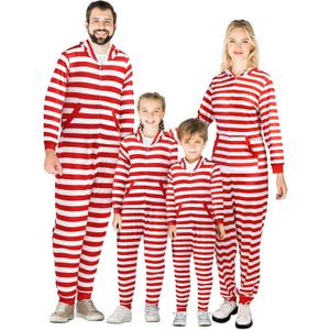 Couples Matching Christmas Pajamas Sets Striped Family Jumpsuit Hooded Long Sleeve (7-8 Years, Red and White Stripes)