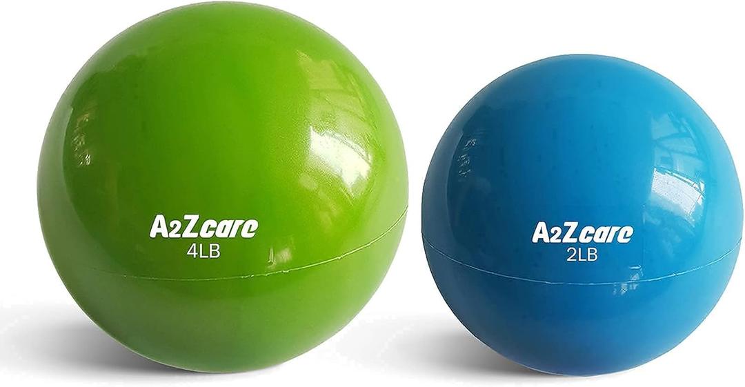 A2ZCARE Toning Ball - Weighted Toning Exercise Ball - Soft Weighted Medicine Ball for Pilates, Yoga, Physical Therapy and Fitness (Blue (2lbs) and Green (4lbs))