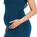 Bearsland Women Summer Short Sleeve Maternity Dress Ruched Mama Baby Pregnancy Clothes (Blue, XL)