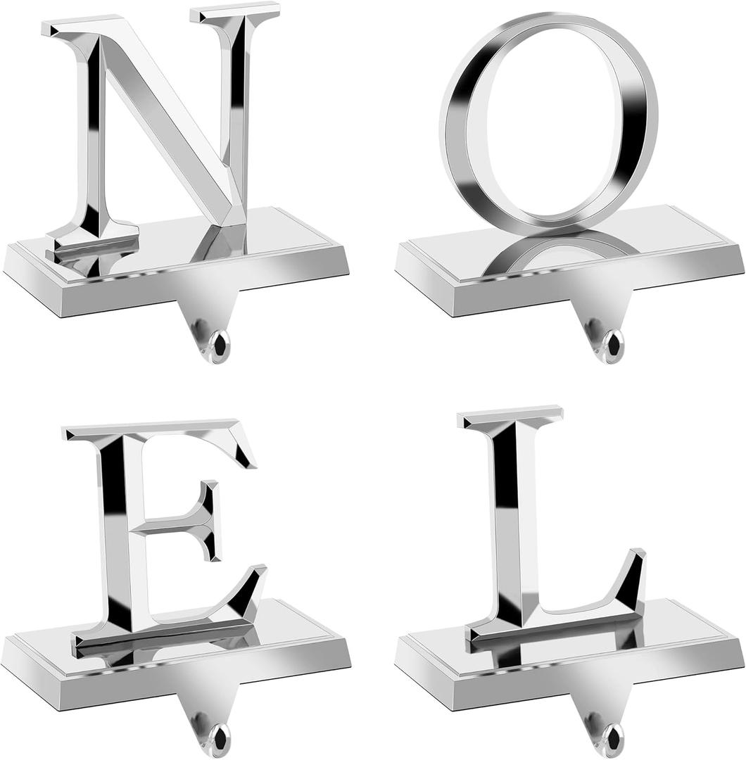 MCEAST Set of 4 Christmas Stocking Holders Noel Metal Stocking Hangers Mantel Hook Hangers Fireplace Stocking Hooks for Christmas Decoration