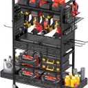 CCCEI Garage Power Tools Organizer Cart with Charging Station, Black Floor Standing Rolling Drill and Tools Battery Storage Cart on Wheels. Utility Rack Gift for Men, Husband, Father.