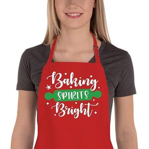 Uiycolk Christmas Aprons for Women with Pockets, Cookie Baking Apron for Chef Kitchen Cooking, Cute Holiday Gifts for Baker Sister Wife Mom, Xmas Decorations for Party Family