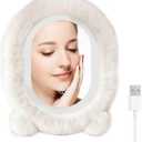 Plush Makeup Mirror with Lights,15.8"11.8" LED Makeup Mirror,Vanity Mirror Touch Screen with 3-Color Lighting,Lighted Up Mirror for Makeup Desk, Bedroom, Dressing Room,Women's Gift(White)