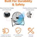 Amazon Basics 20" High Velocity Industrial Cooling Floor Fan with 3 Speeds, Tilt Head, ETL-Listed Safety Compliance, Metal Housing and Blades, for Commercial Space/Garage/Gym, 125W, Black