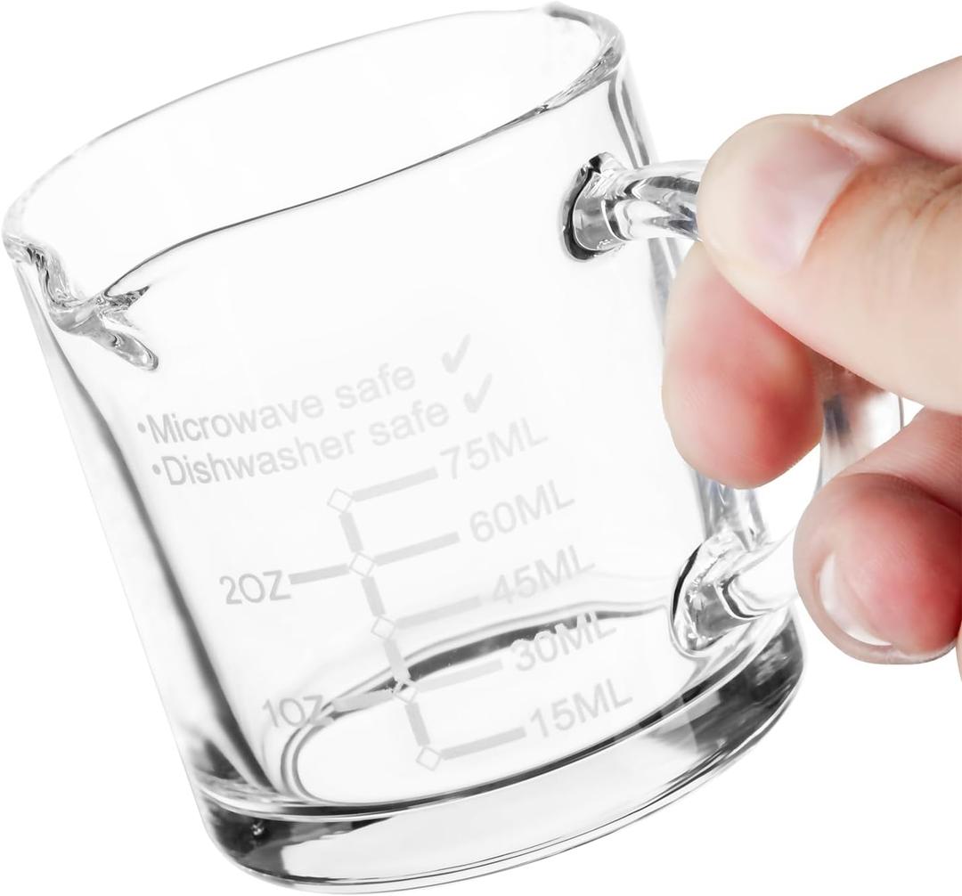 Ackers Etched Scale Espresso cup with Handle, Thickened Bottom and Wall, Double V-Shaped Spout,2.5OZ Milk Frothing Pitcher,75ML Milk Cup with Handle, Espresso Accessory (SINGLE)