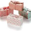 Floral Gift Boxes with Lids & Ribbons (20 Pack) 8 x 4 Cute Decorative Spring Treat Boxes Empty for Small Presents, Cookies, Mithai Indian Sweets, Mothers Day, Candy, Party Favors, Bulk Unique Return