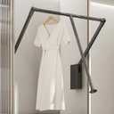 Pull Down Closet Rod for Hanging Clothes, Retractable Wardrobe Hanger for Cabinet Inside Width 26"~35", Aluminium alloy Tubing with Plastic Housing, 44 lb Weight Rating (Gray)