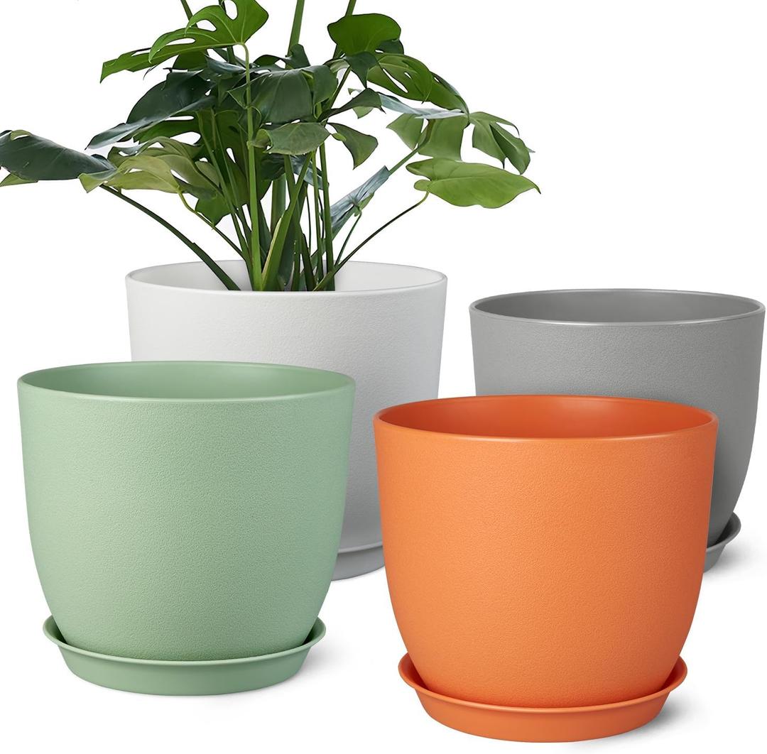 Ferlypote Plant Pots 8 Inch Set of 4, Flower Pots with Multi Mesh Drainage Holes, Planters for Indoor Outdoor Garden Plants and Flowers 