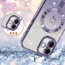 NITITOP Compatible with iPhone 16 Plus Case Cute Clear Glitter [Compatible for MagSafe] Plating Heart Sparkle Bling Magnetic Girl Women Electroplated Frame Camera Protection Back Cover - Purple