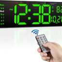 Zgrmbo 16-inch Digital Wall Clock with Remote Control, Large Display Digital Clock with Date, Indoor Temp, Week, 12/24H, Auto Dimming, A Wall Clock Suitable for Living Room, Warehouse, Shop, Gym (Green)