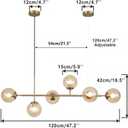 KCO Lighting Globe Linear Chandelier 6 Light Amber Glass Pendant Light Fixture Gold Kitchen Island Lighting Long Brass Sputnik Chandelier Dining Room Light Fixtures Over Table
