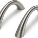 Goldenwarm Curved Cabinet Handles Solid Zinc Alloy Hardware for Dresser Brushed Nickel Drawer Pulls 3 Inch Hole Center, 5 Pack