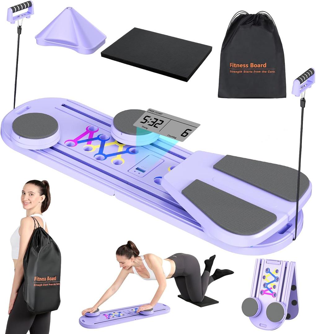 Pilates Board - Pilates Reformer Set, Portable and Foldable Pilates Board for Home Workout, Multifunctional Pilates Board for Women, Pilates Reformer Machine for Home Exercise (Violet Grey)
